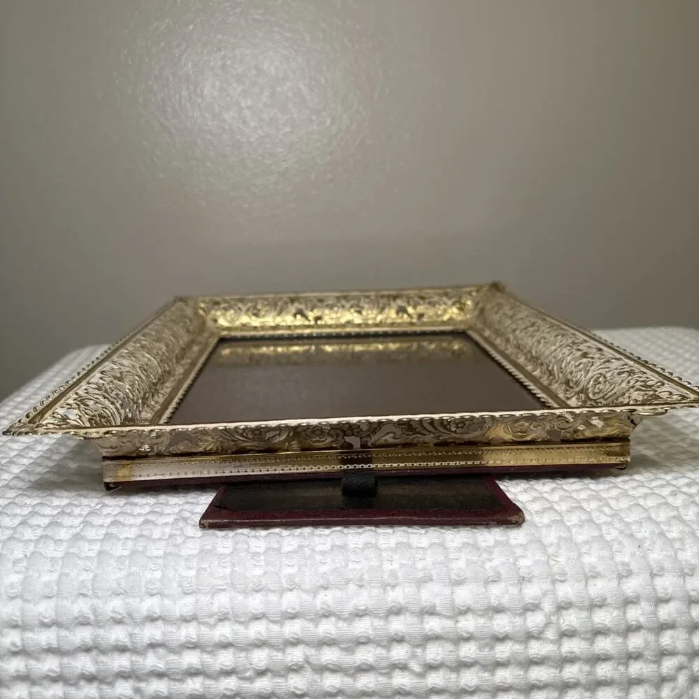 Gold Tone Filigree Metal Picture Frame 12x10 Holds 7x9 Glass Front Ornate Vtg